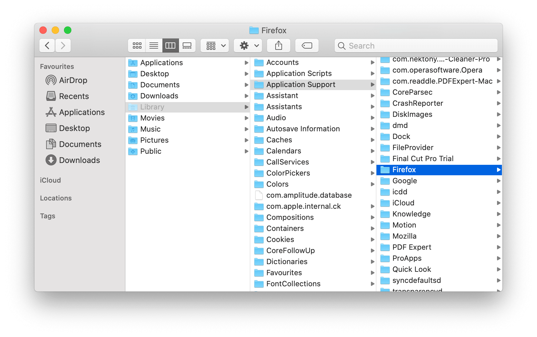 Finder window showing Firefox Application Support folder