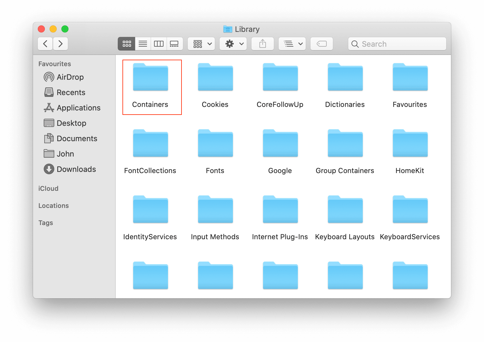 Containers folder in Finder window