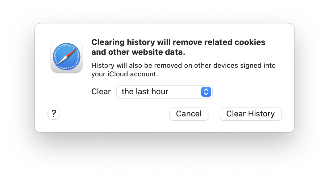 Choosing All History option in Safari clearing history window