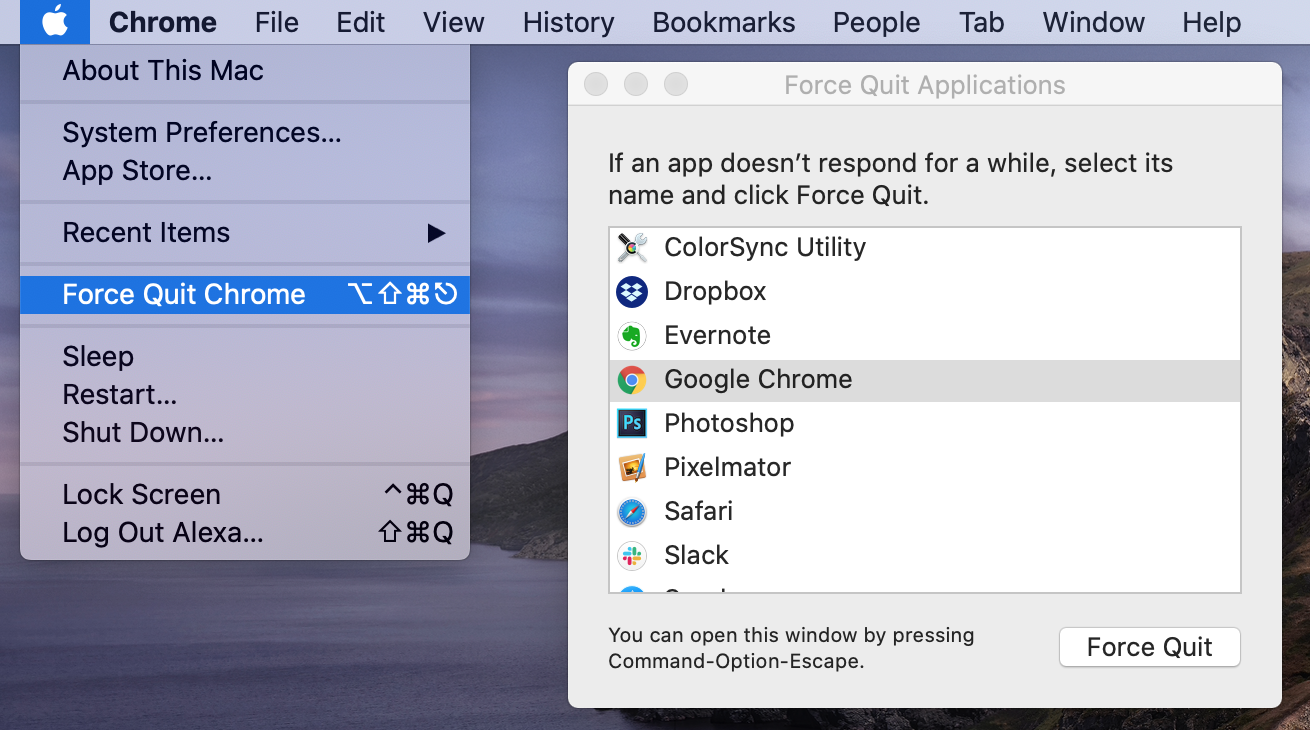 apple computer keyboard shortcut forcequit