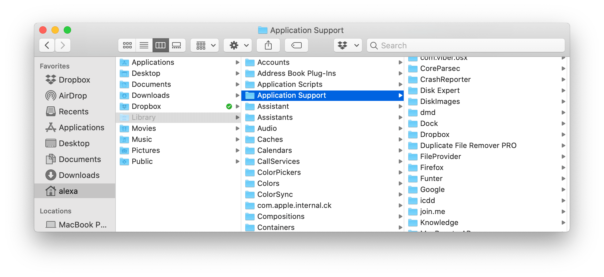 Content of Application Support folder in Finder