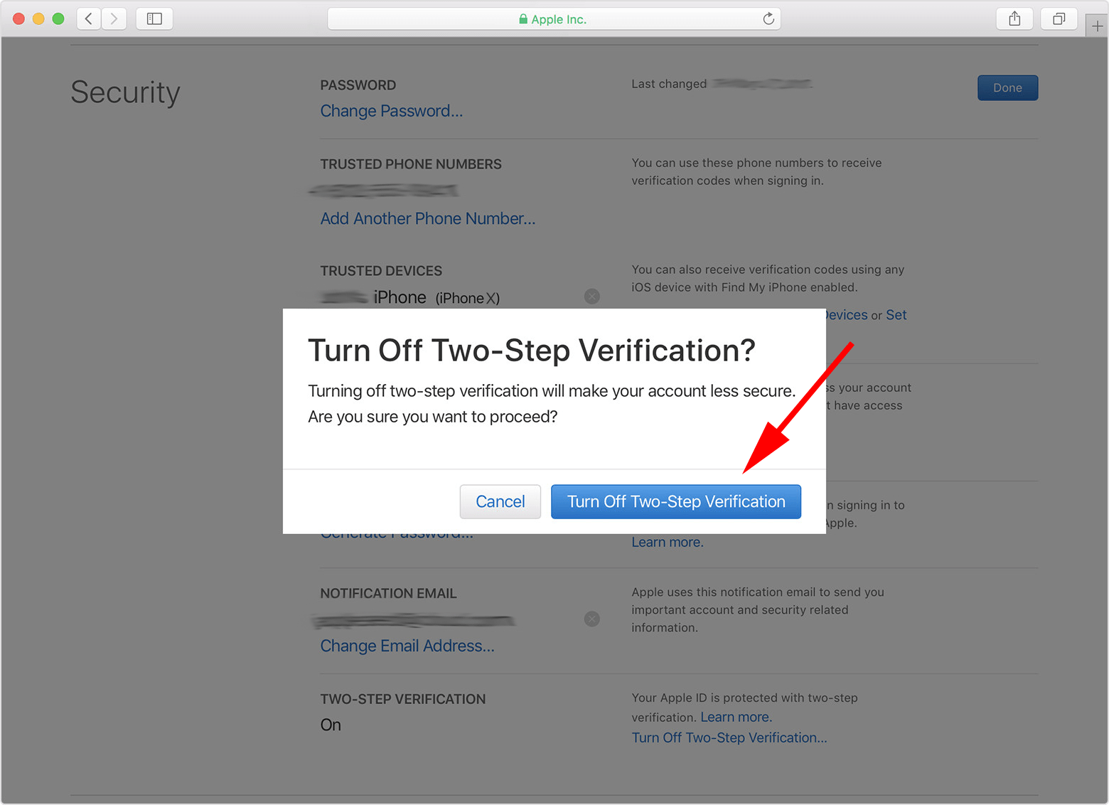 how to turn off two factor authentication on icloud