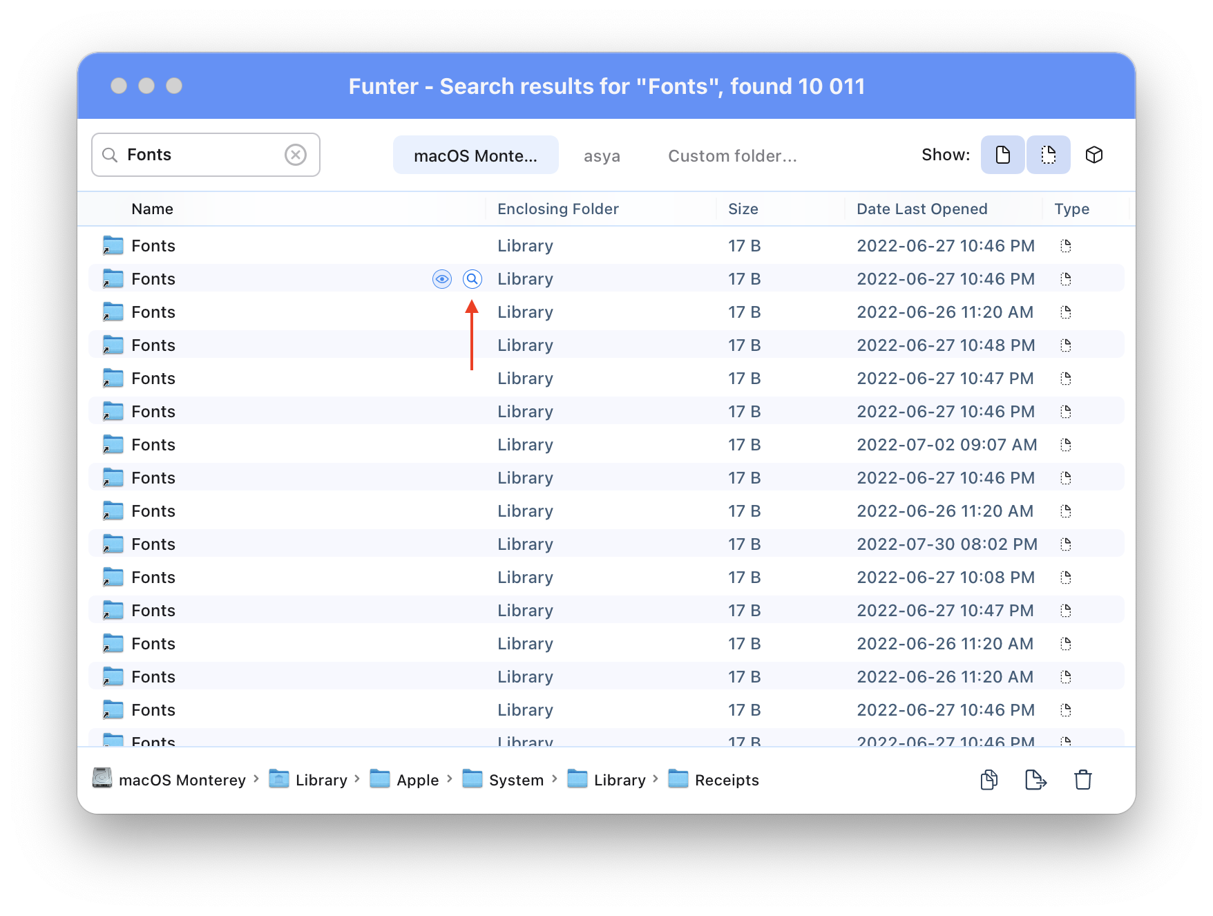 Funter app showing fonts files on Mac