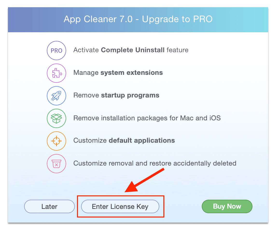Upgrade to Pro window with License button highlighted