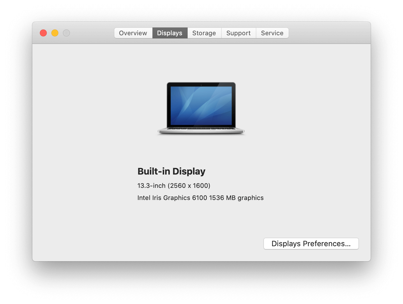 about this mac panel - display tab