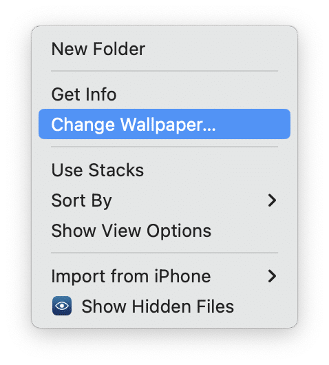 Context menu showing the option to chnage wallpaper