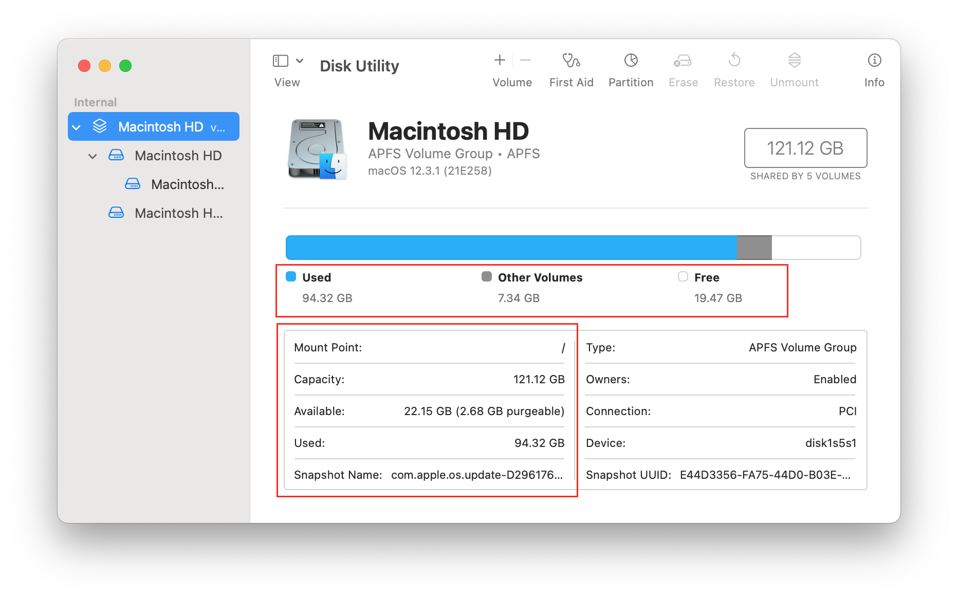 Macintosh HD section in Disk Utility