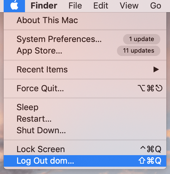 Mac menu - log out option