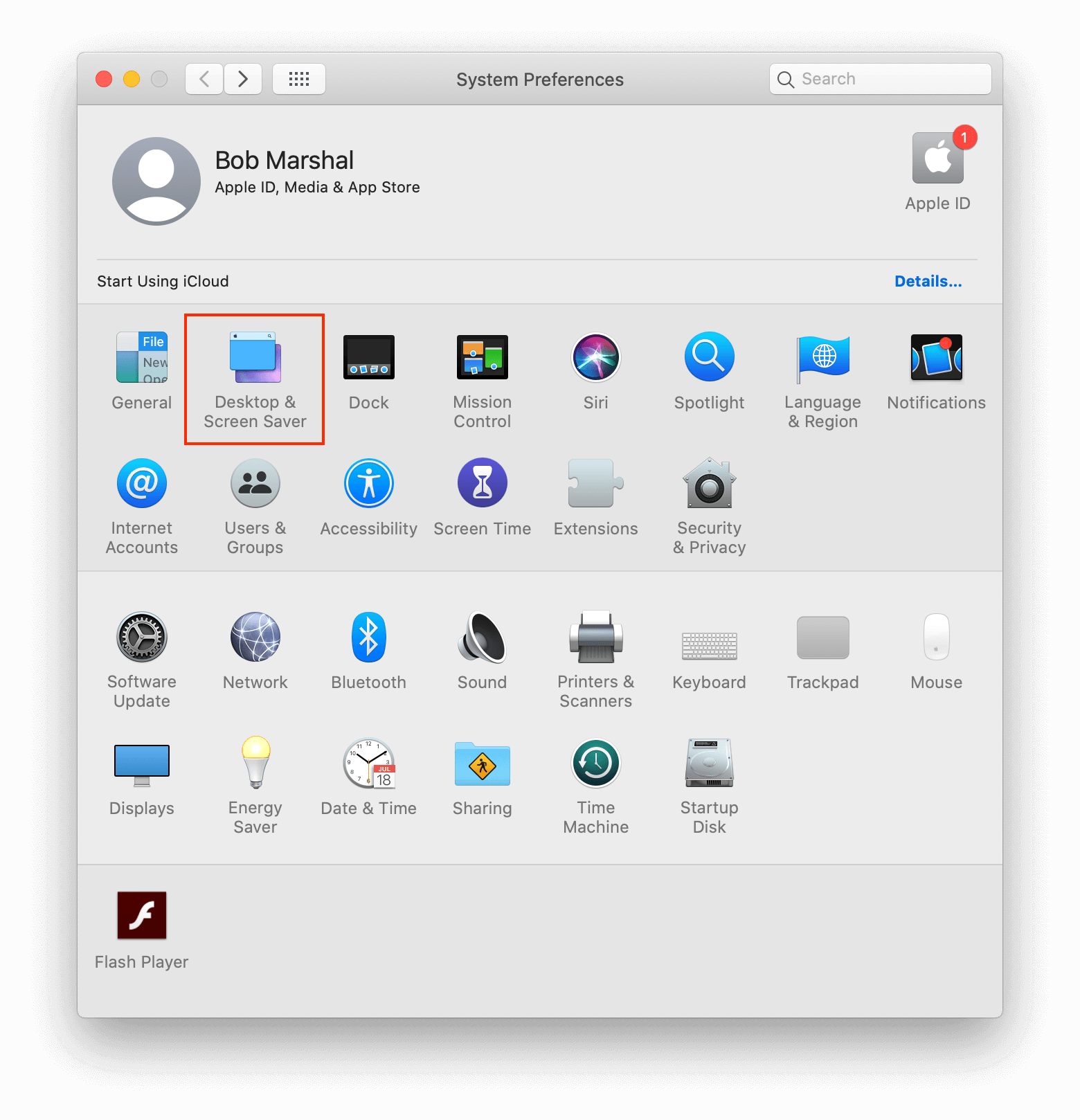 system preferences with desktop and screensavers highlighted