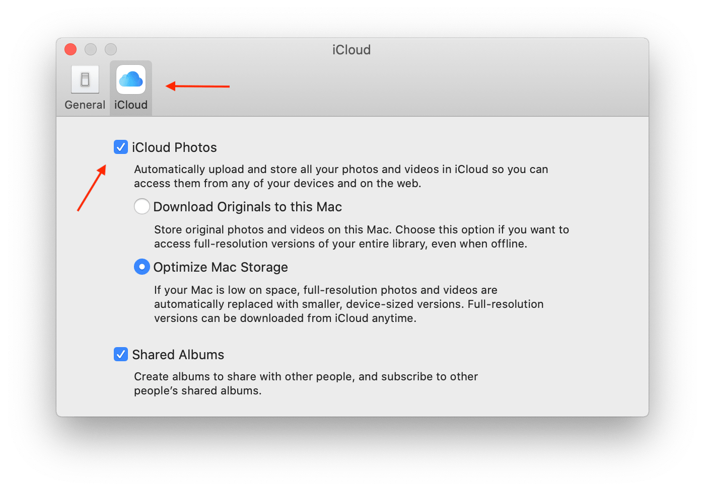 iCloud Photos option on Mac Photos application