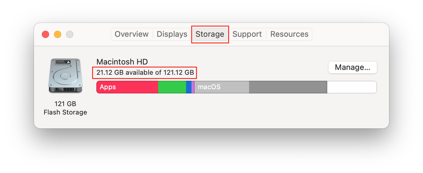 About this Mac panel with disk usage highlighted