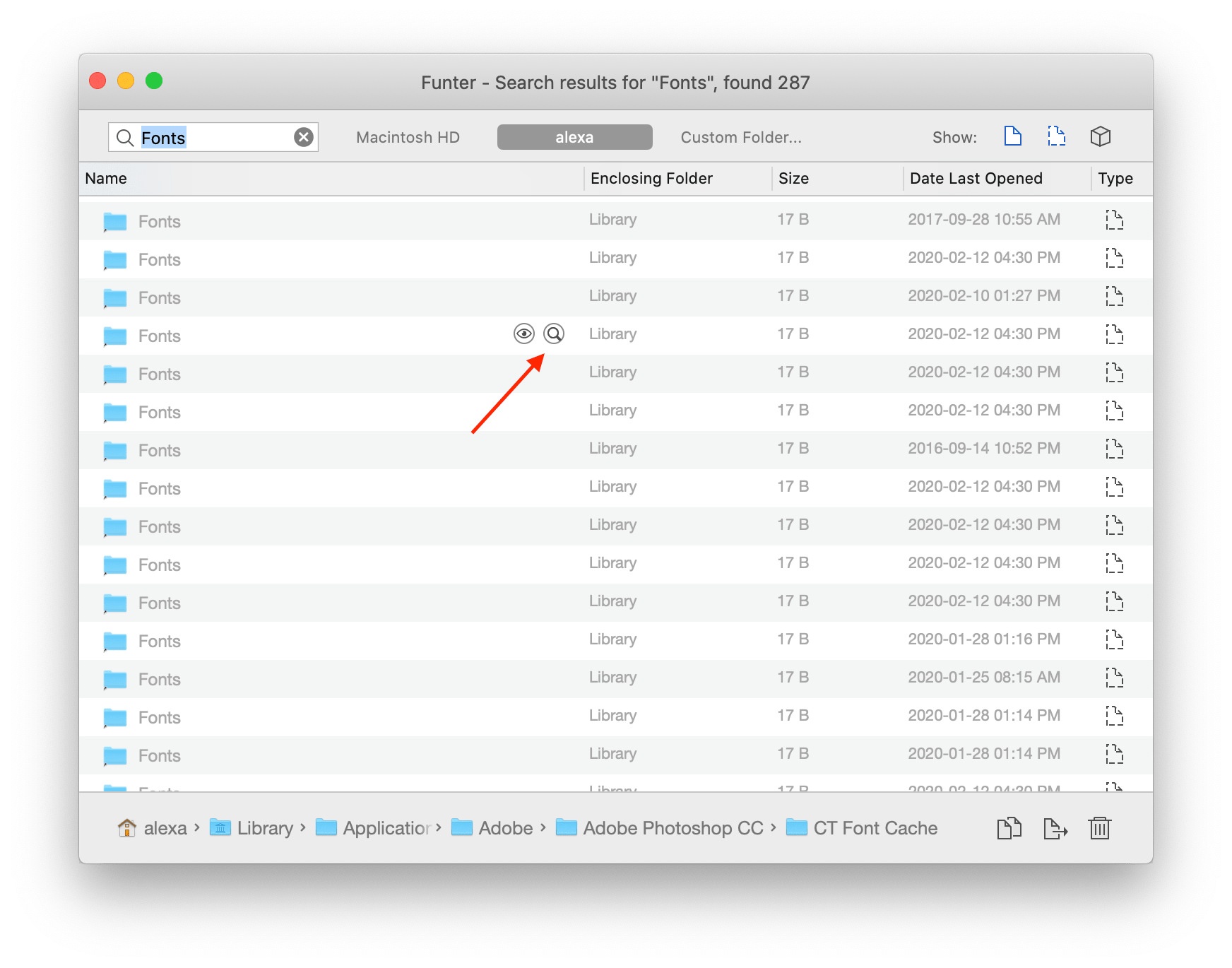 Funter app showing fonts files on Mac