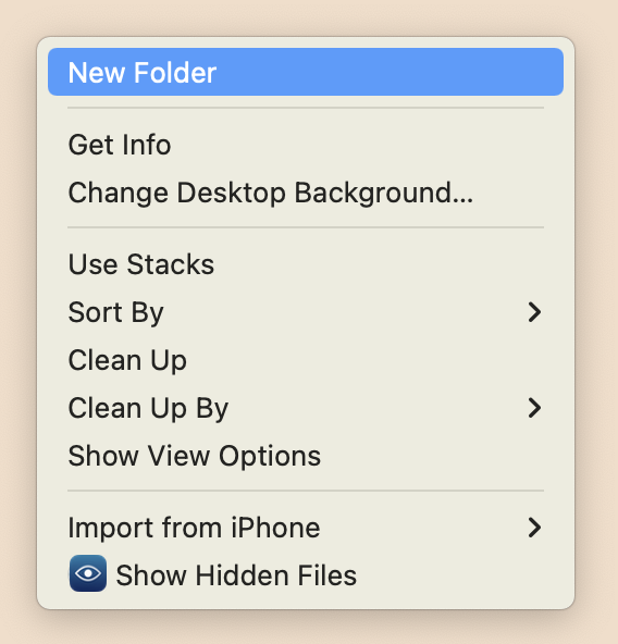 context menu with the New Folder option highlighted