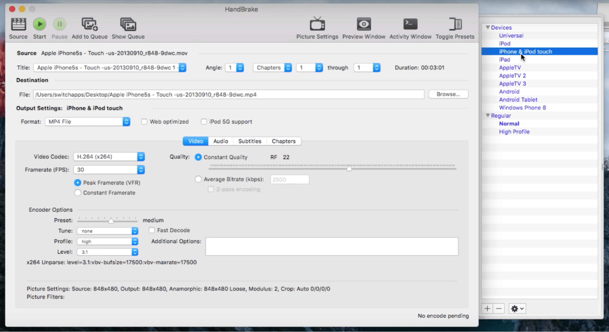 HandBrake application window