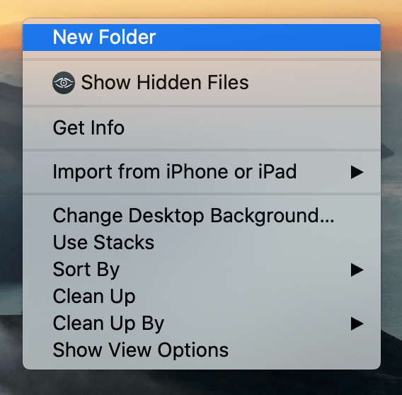 New Folder command selected in popup menu