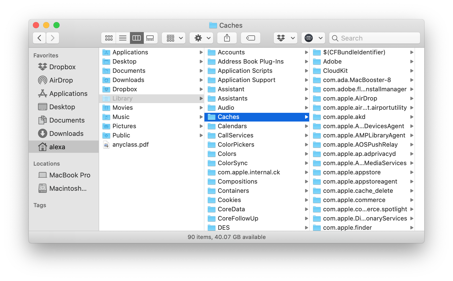finder window showing cache files on mac