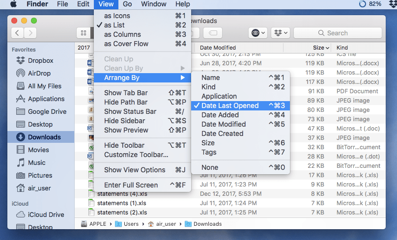 downloads folder-arranging files by date