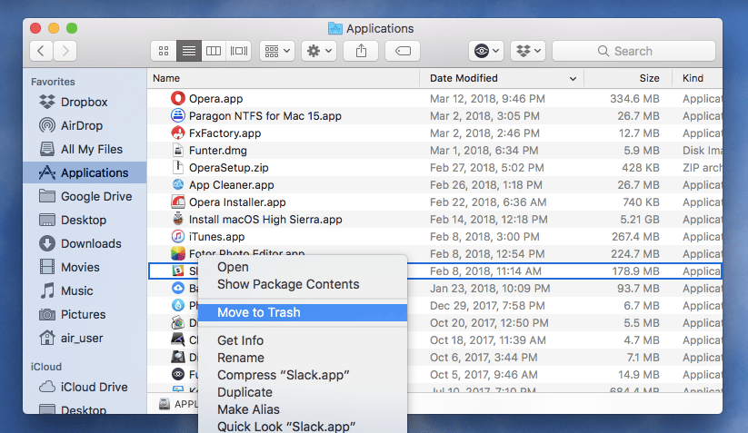 application folder in finder-removing apps to trash