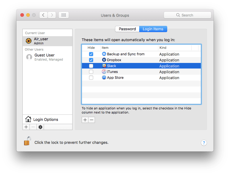 system preferences-users and groups-login items