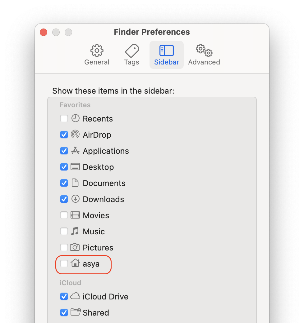 Enable showing Home folder in Finder Preferences window