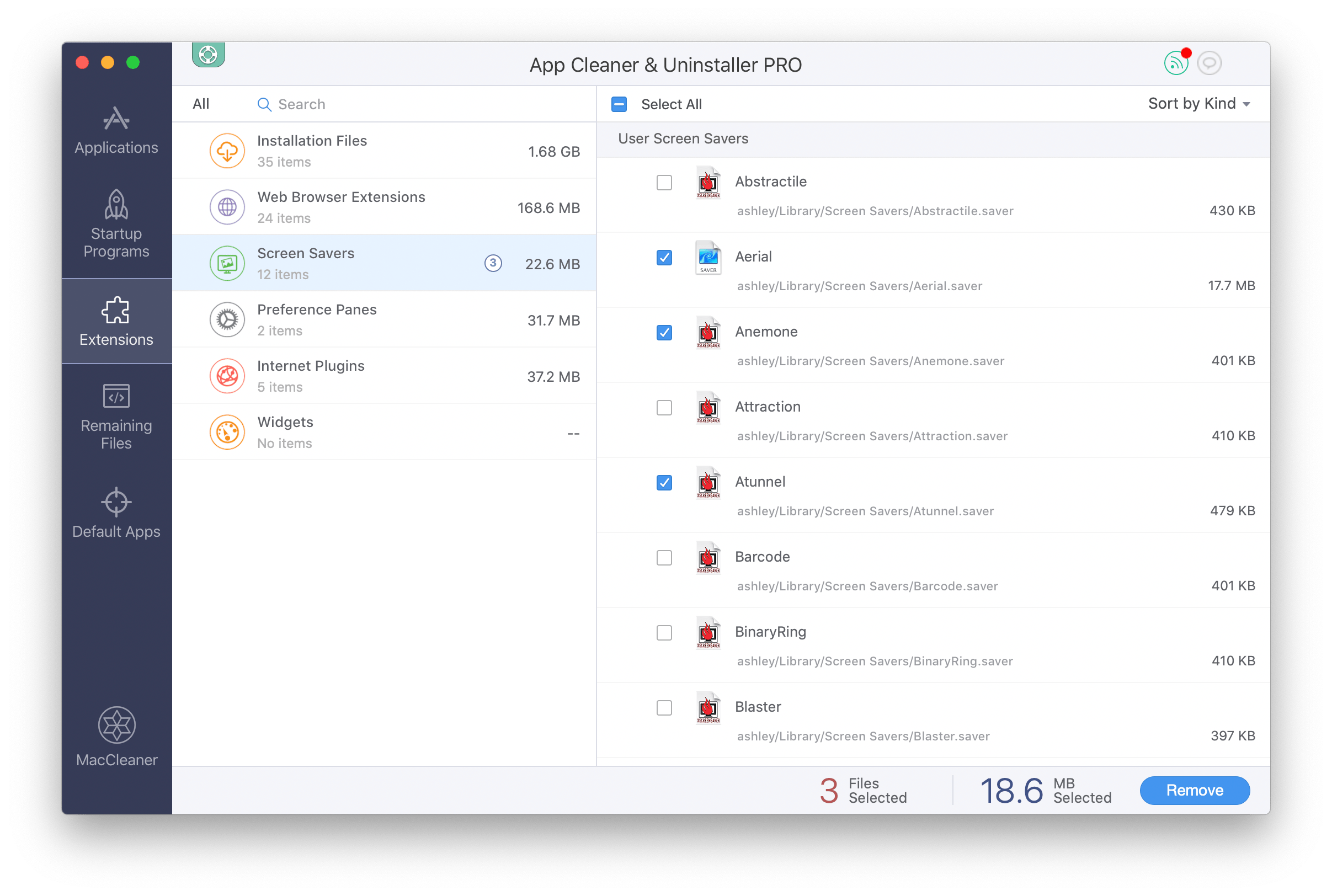 App Cleaner & Uninstaller - Extensions section