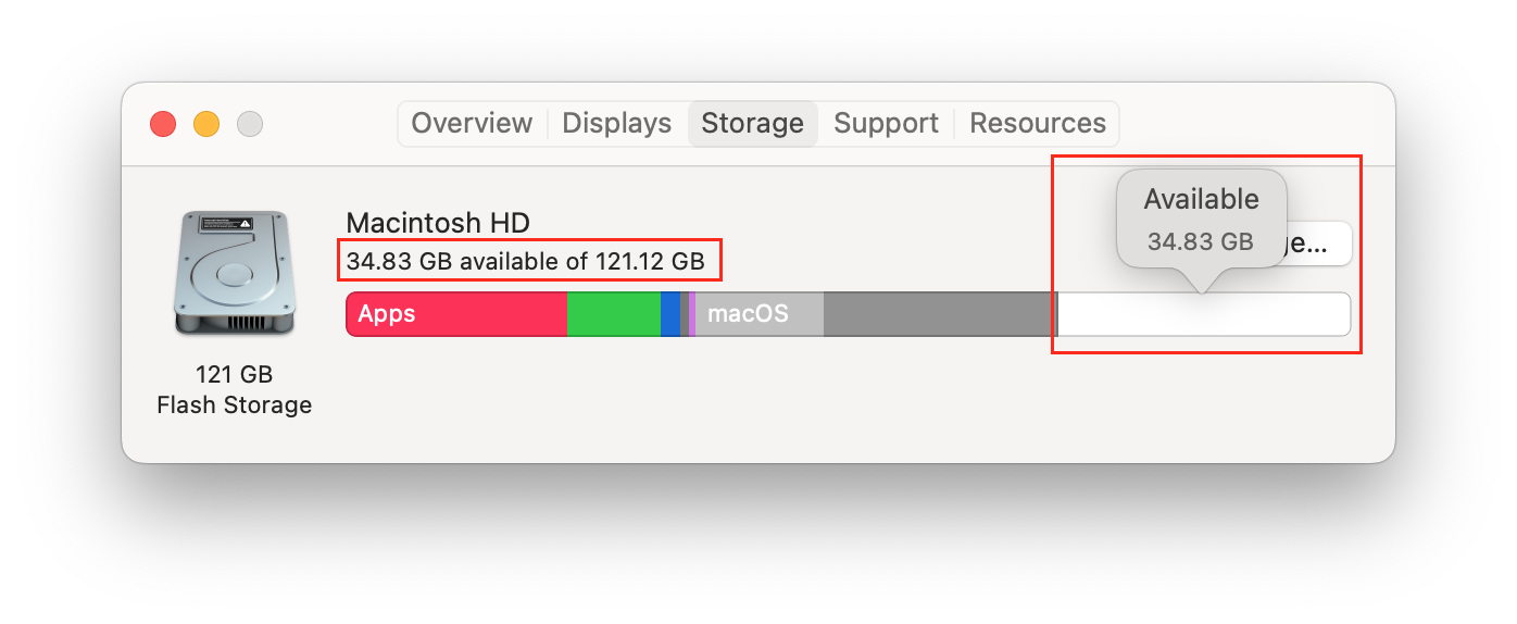 disk usage bar showing available free space