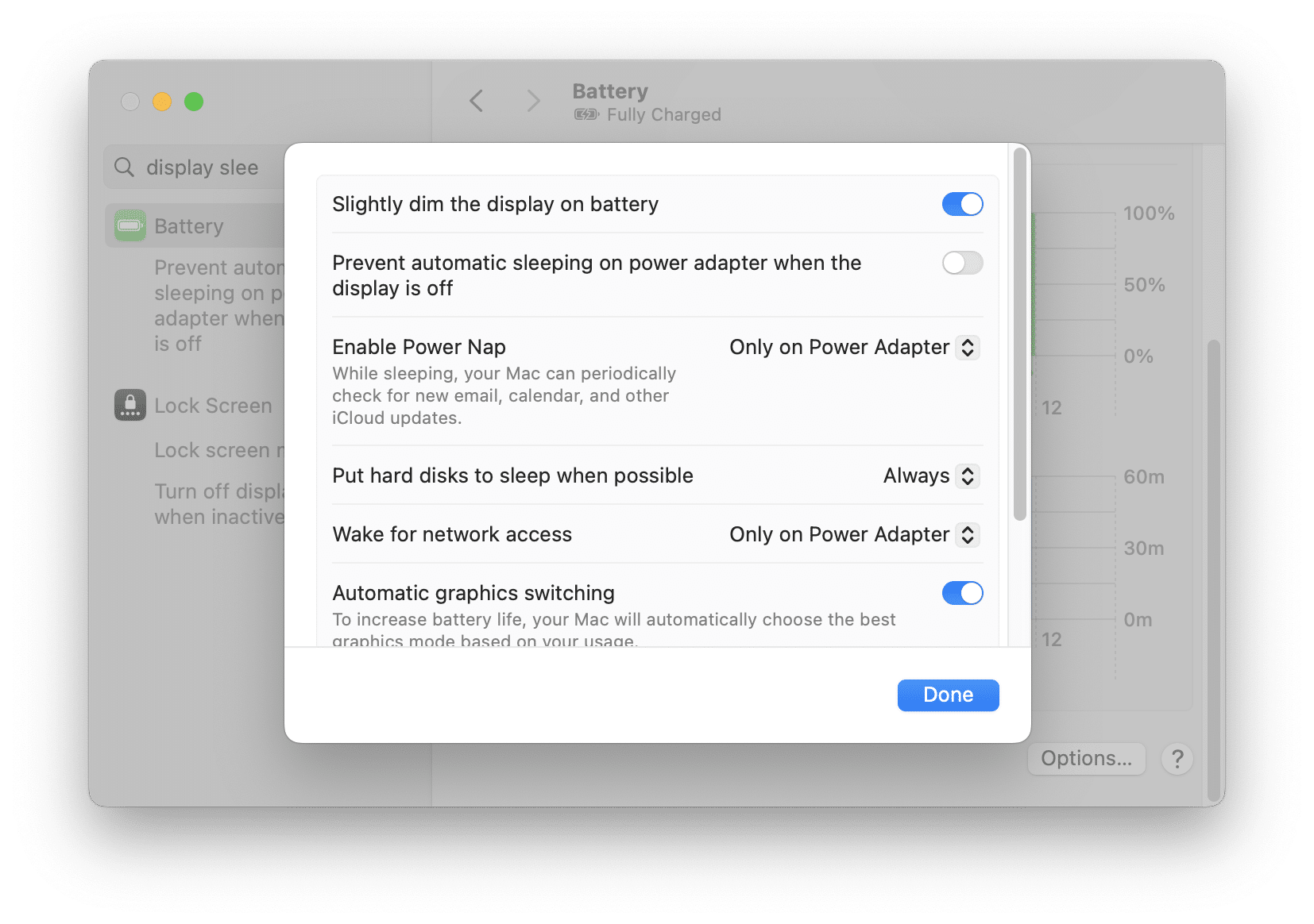 Battery settings on Mac