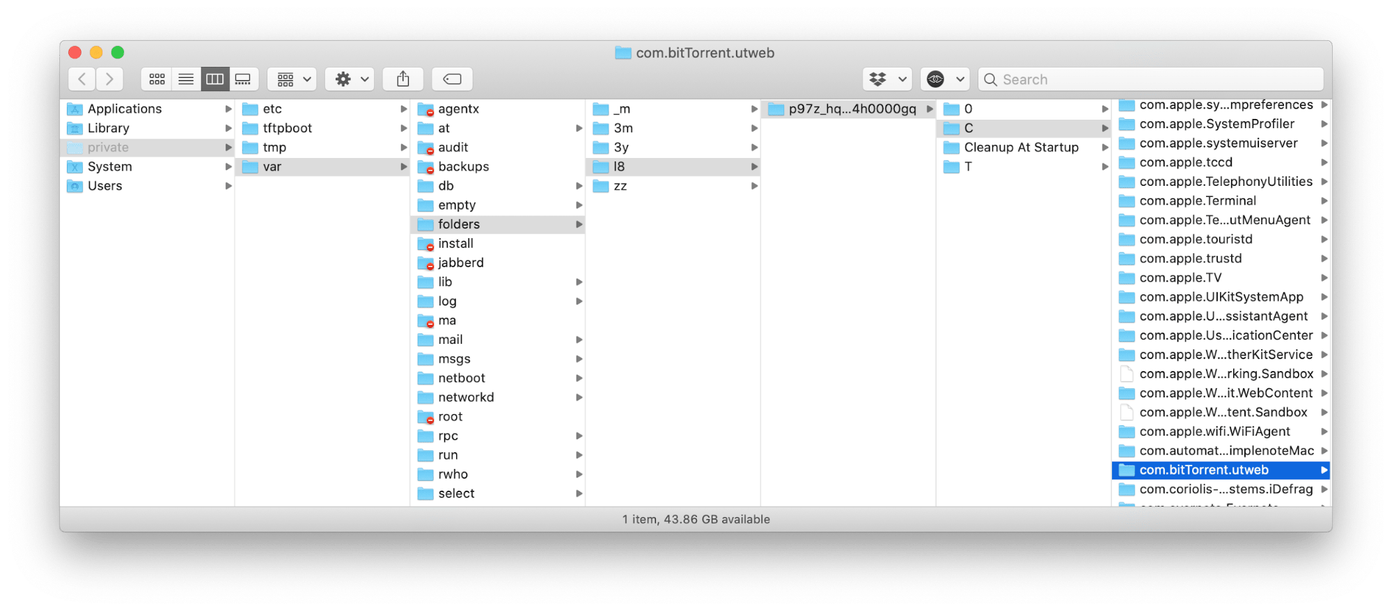 Finder window showing µTorrent leftovers
