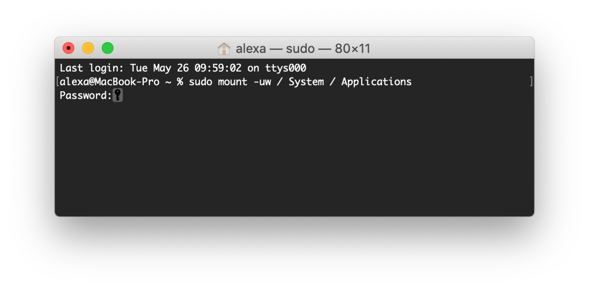 terminal with sudo mount command