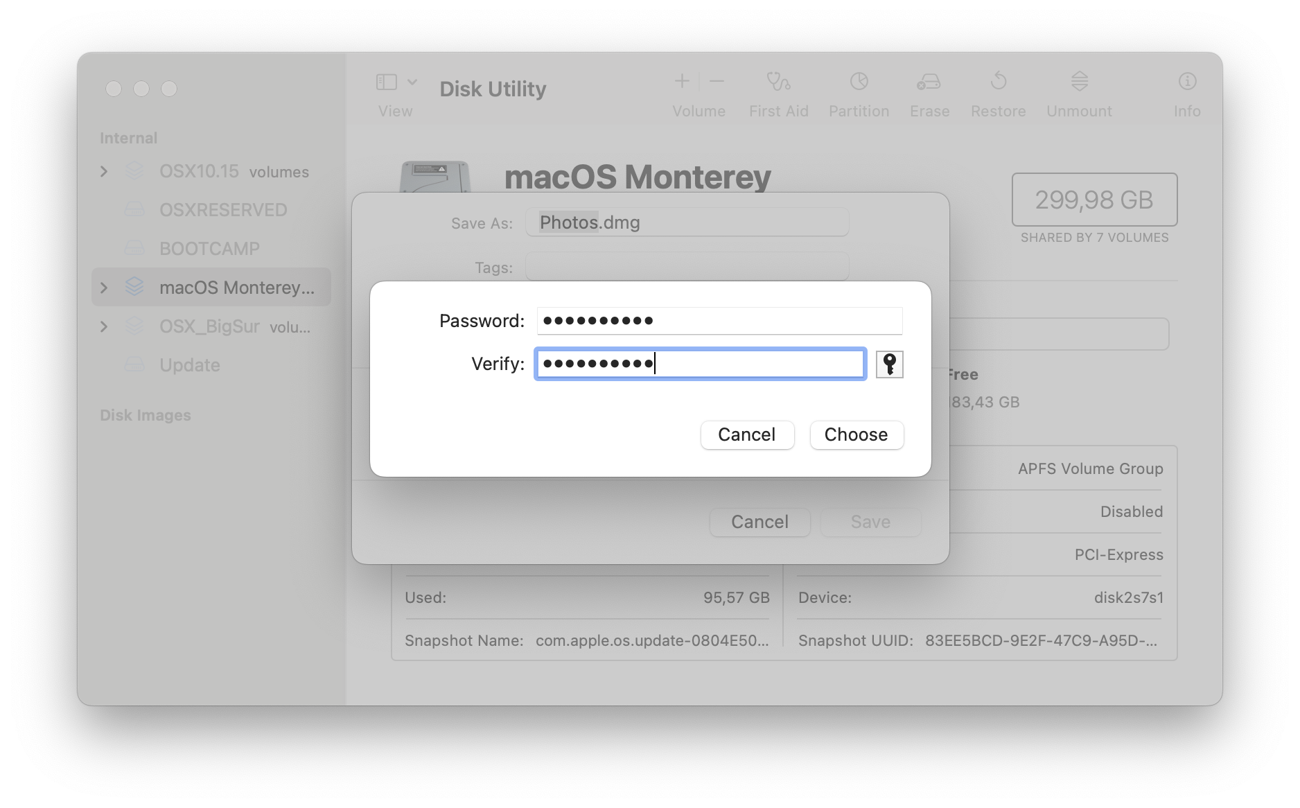 Password entry window of Disk Utility