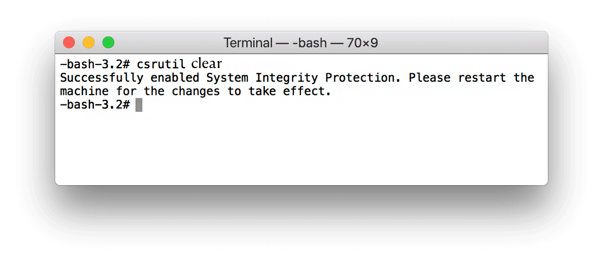 Terminal window showing the enable SIP command