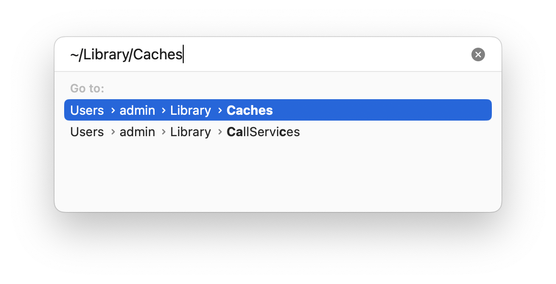 Finder window with command go to Caches folder