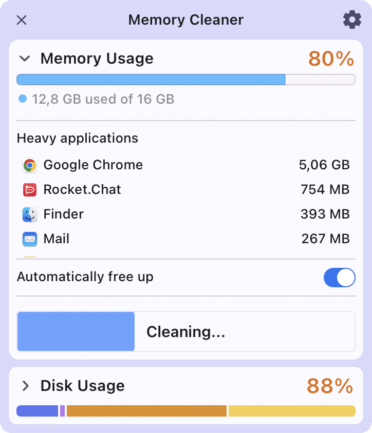 RAM cleaning with Memory Cleaner app