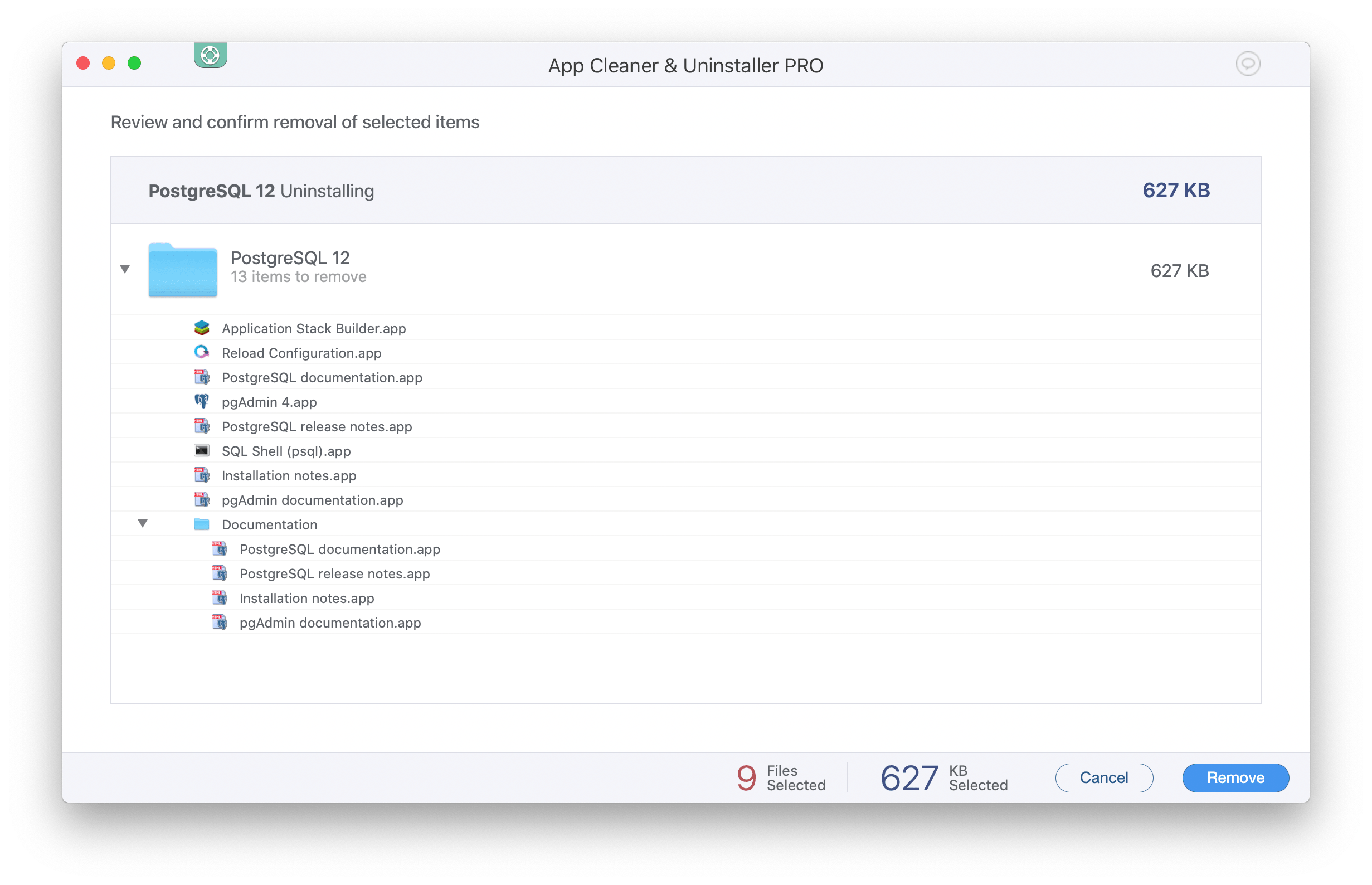 postgres app remove database