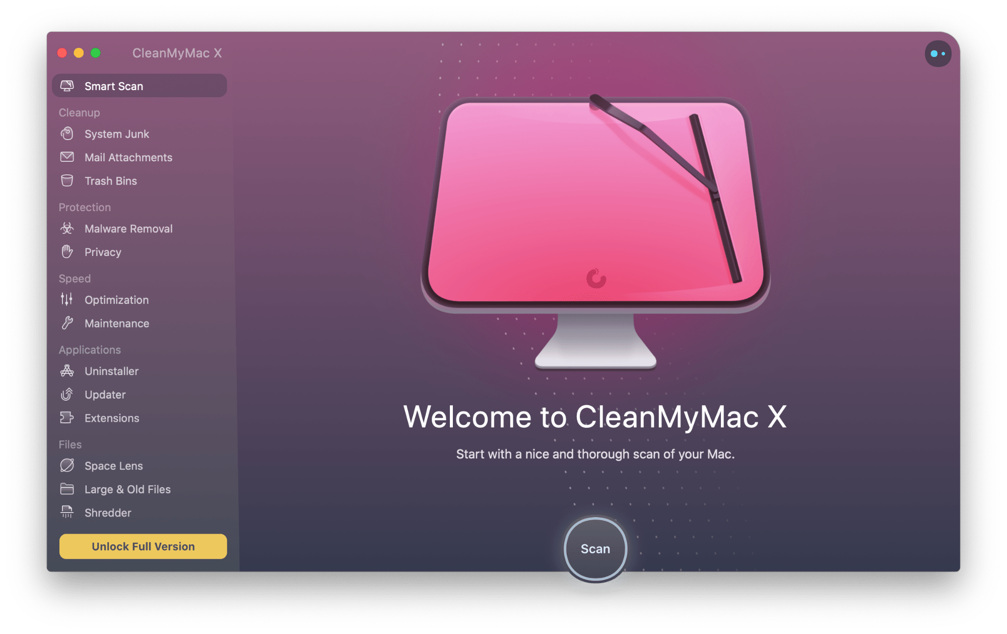 Cleanmymac app window showing welcome screen