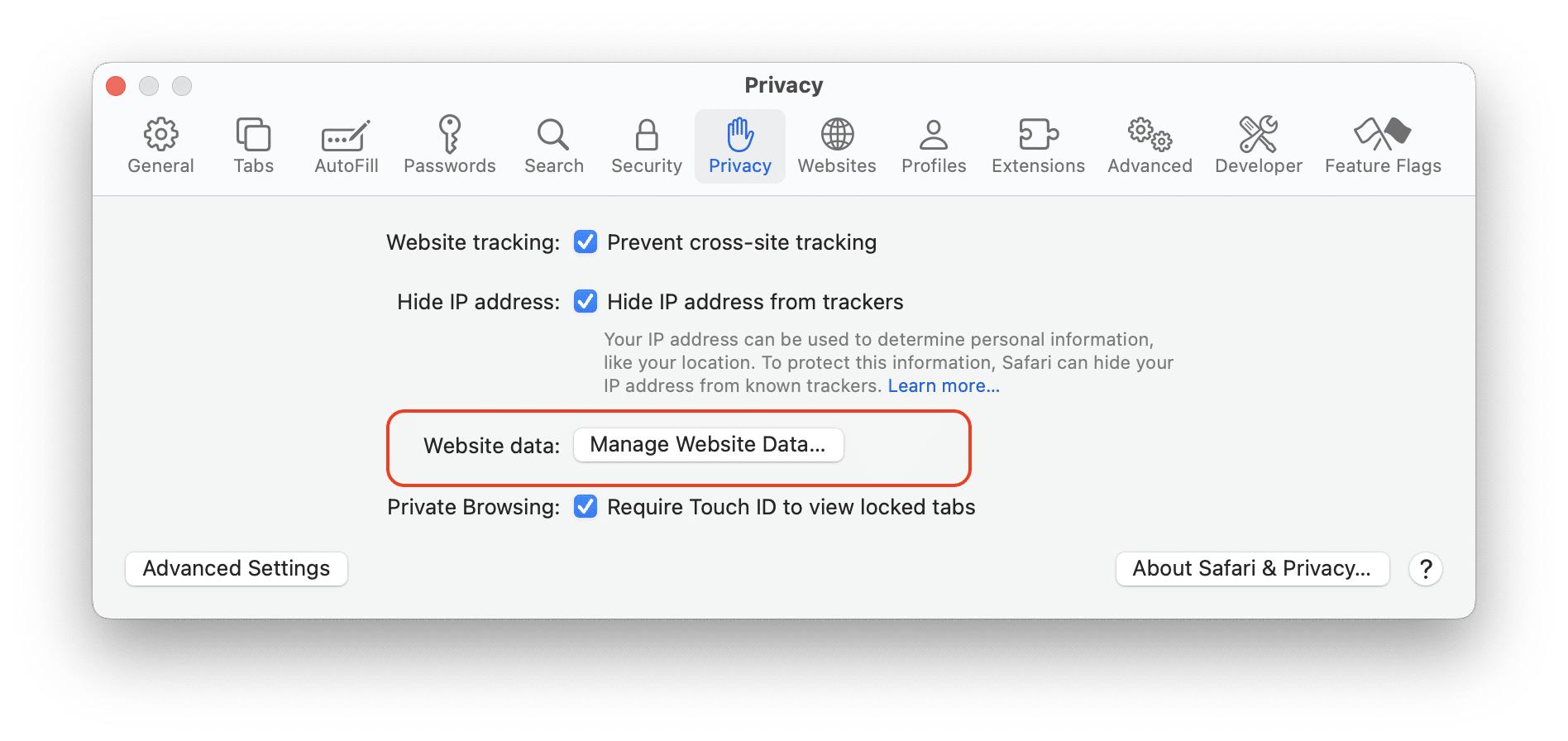 Safari privacy settings