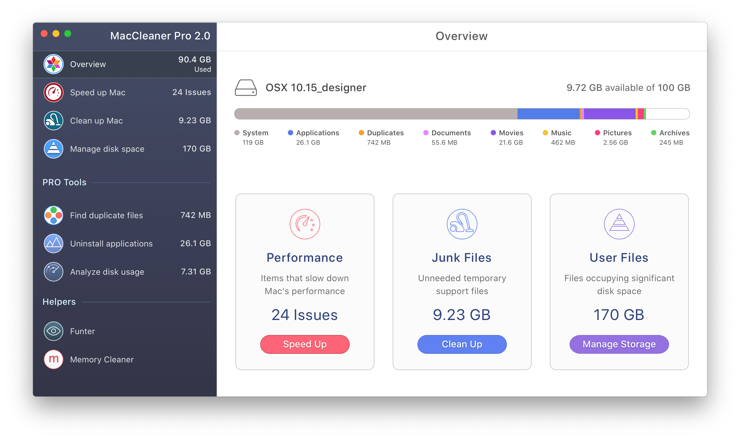 overview tab in MacCleaner app