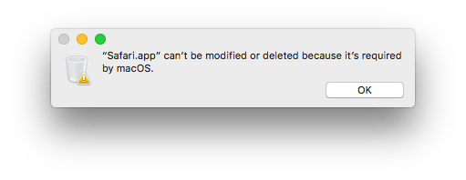 message that safari cannot be removed