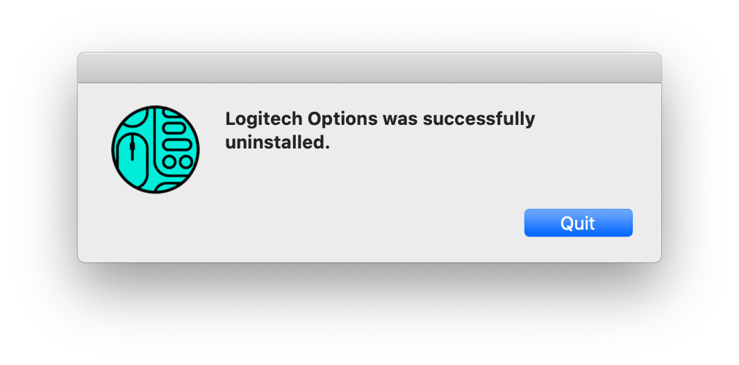 Logitech Options Uninstaller notification of successful uninstallation