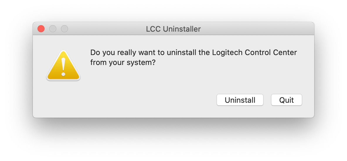 Logitech Control Center Uninstaller app window