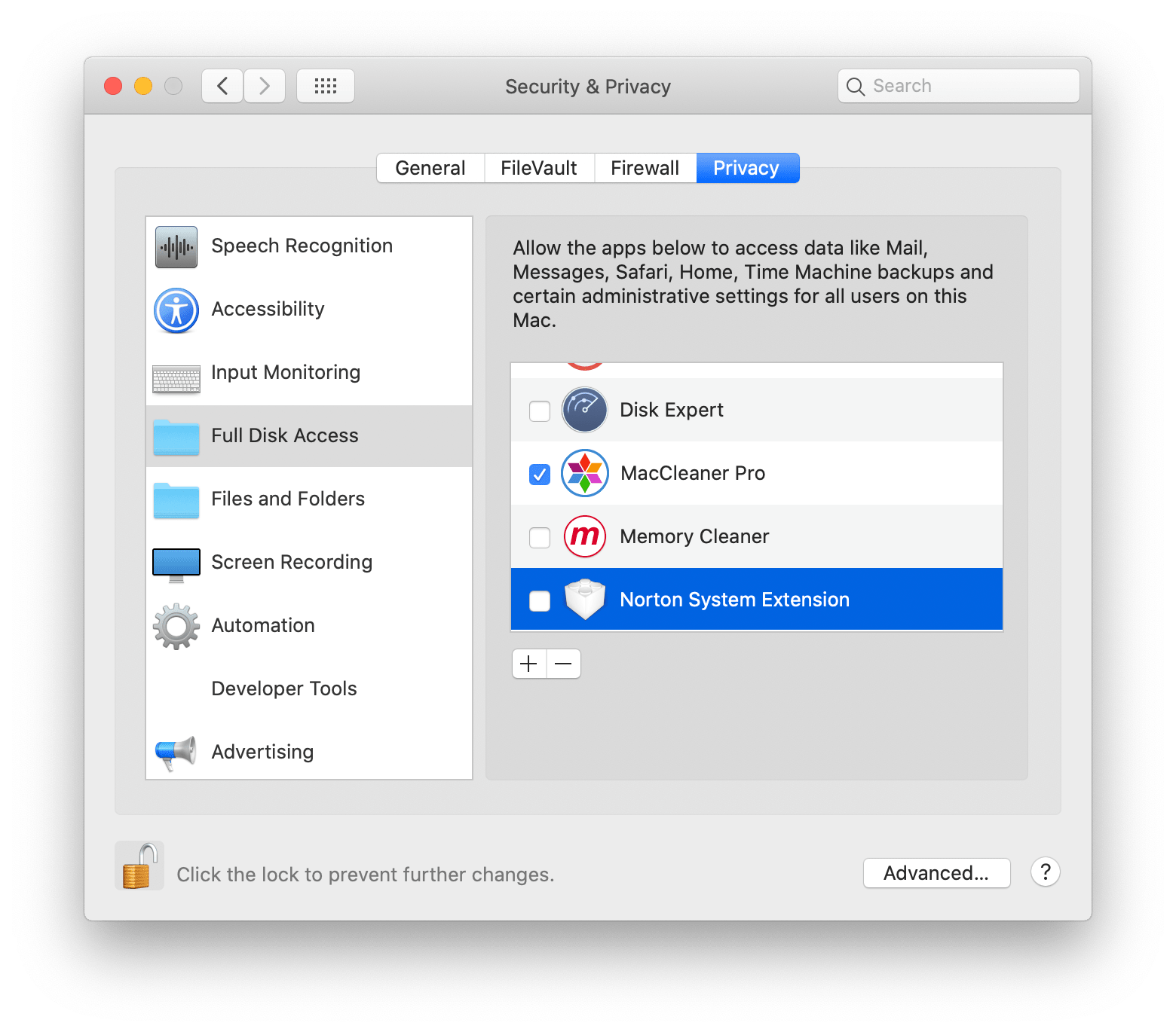 allow disk cleaner to work on my mac