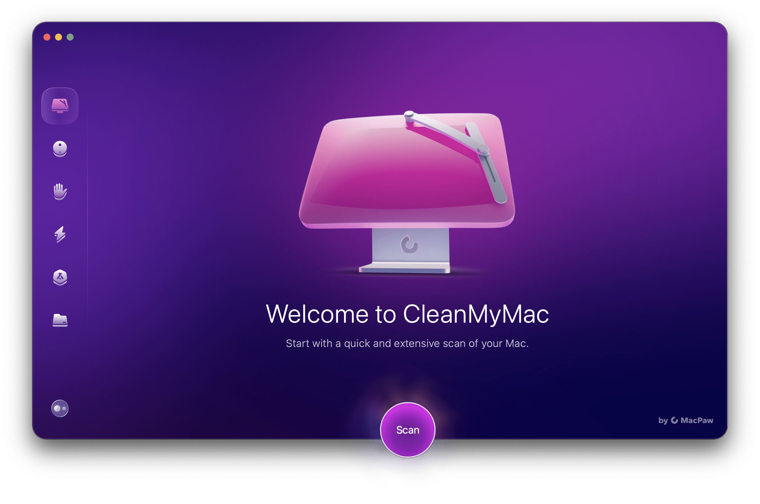 Cleanmymac app window showing welcome screen