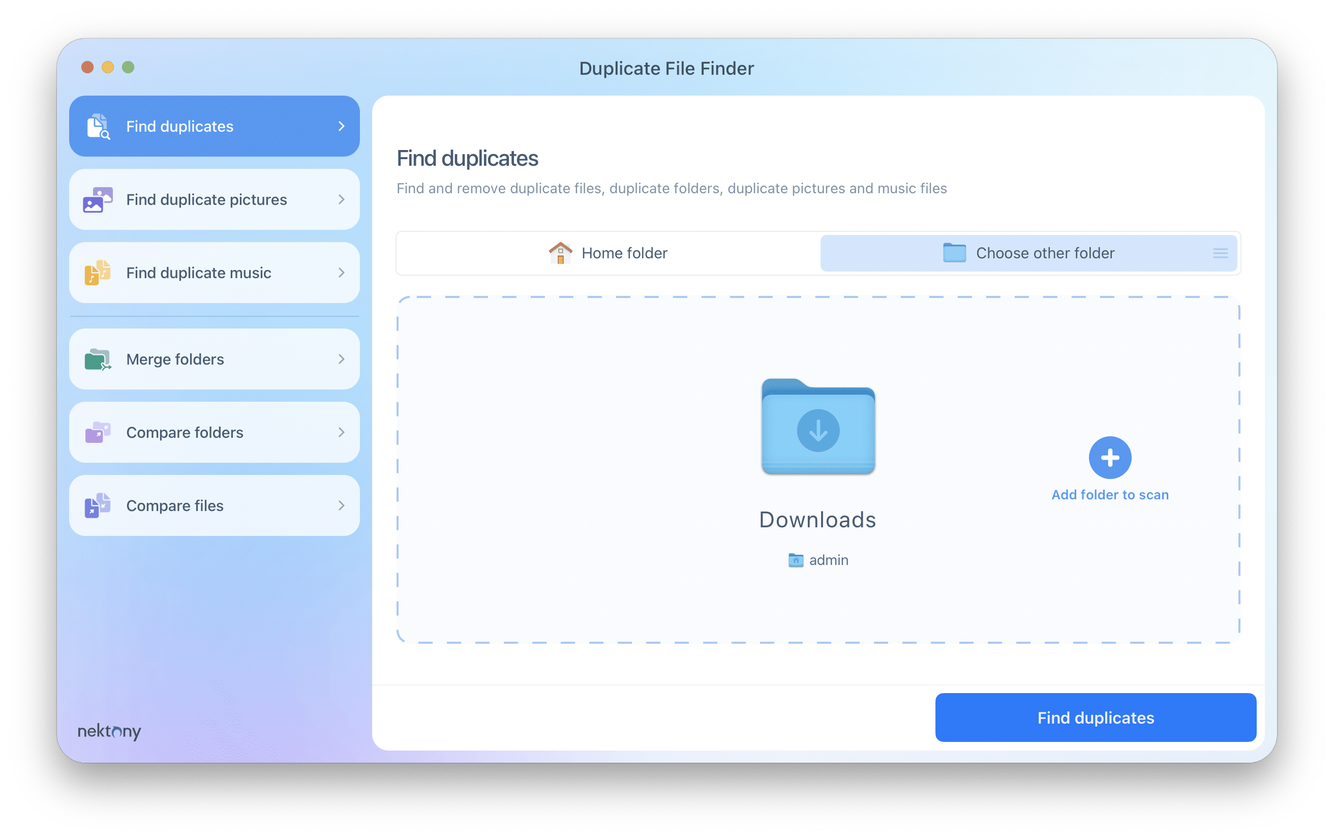 Duplicate File Finder showing Downloads folder