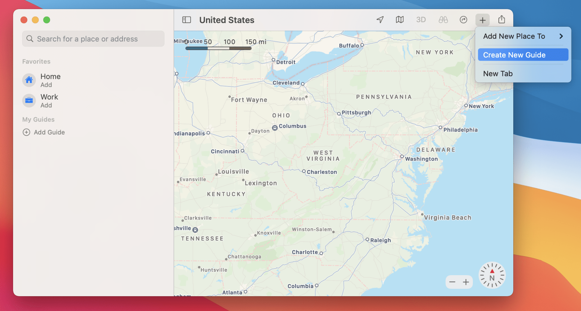 Maps app window on macOS Big Sur