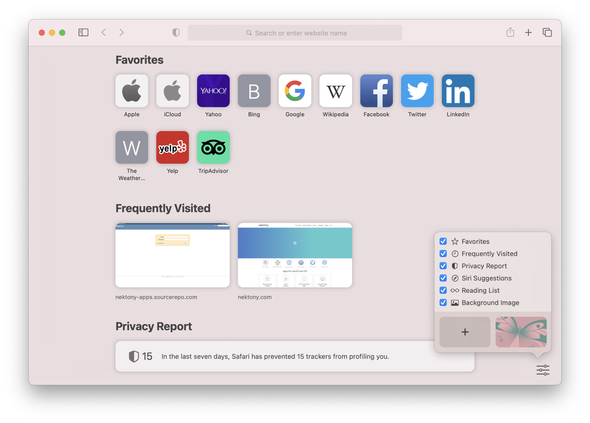 Safari start window on macOS Big Sur