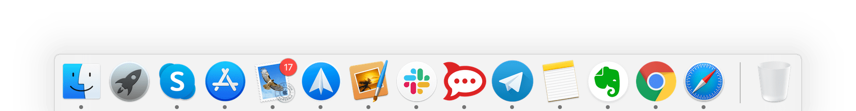 icons in dock panel in macOS Catalina