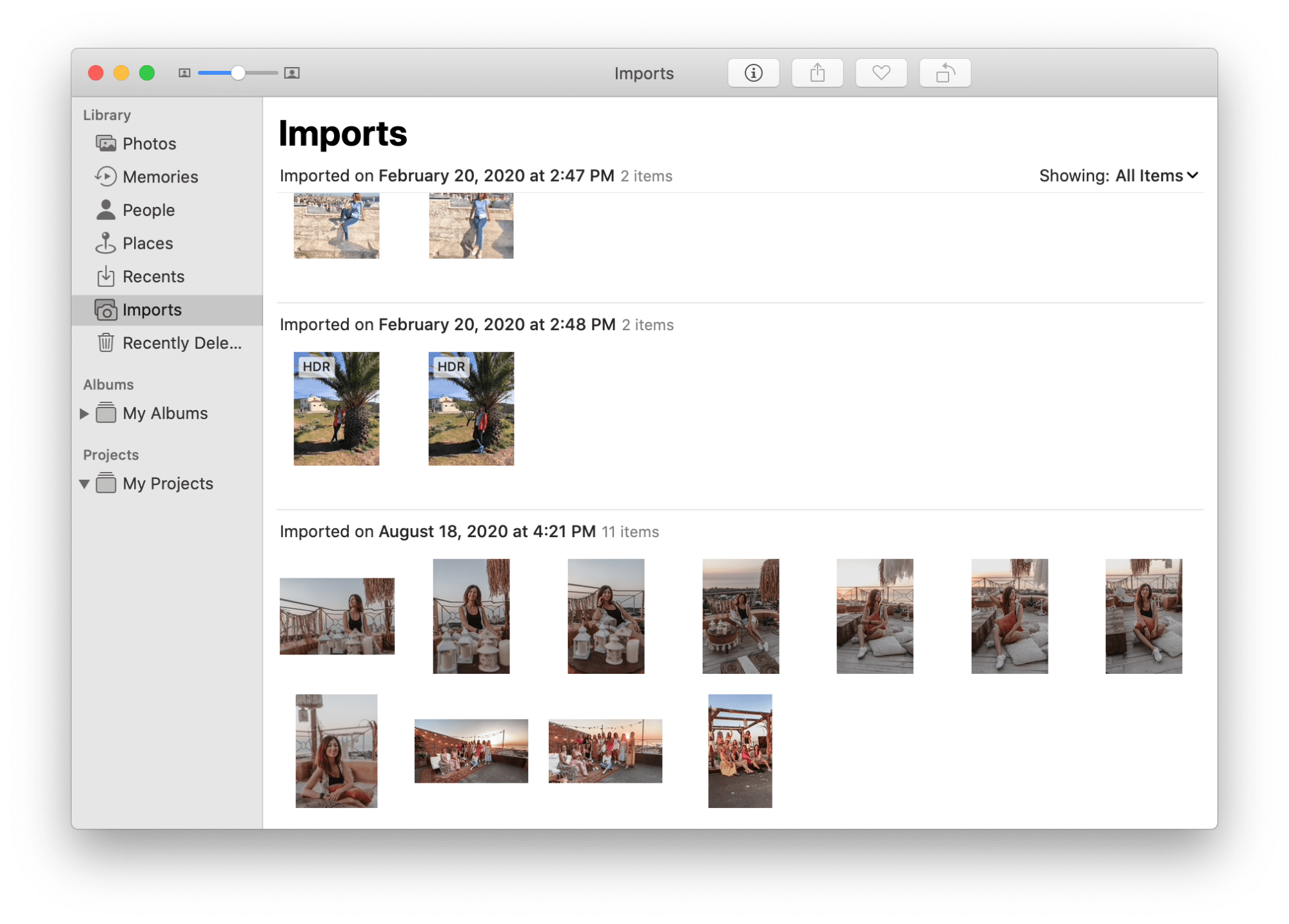 imports section in Photos