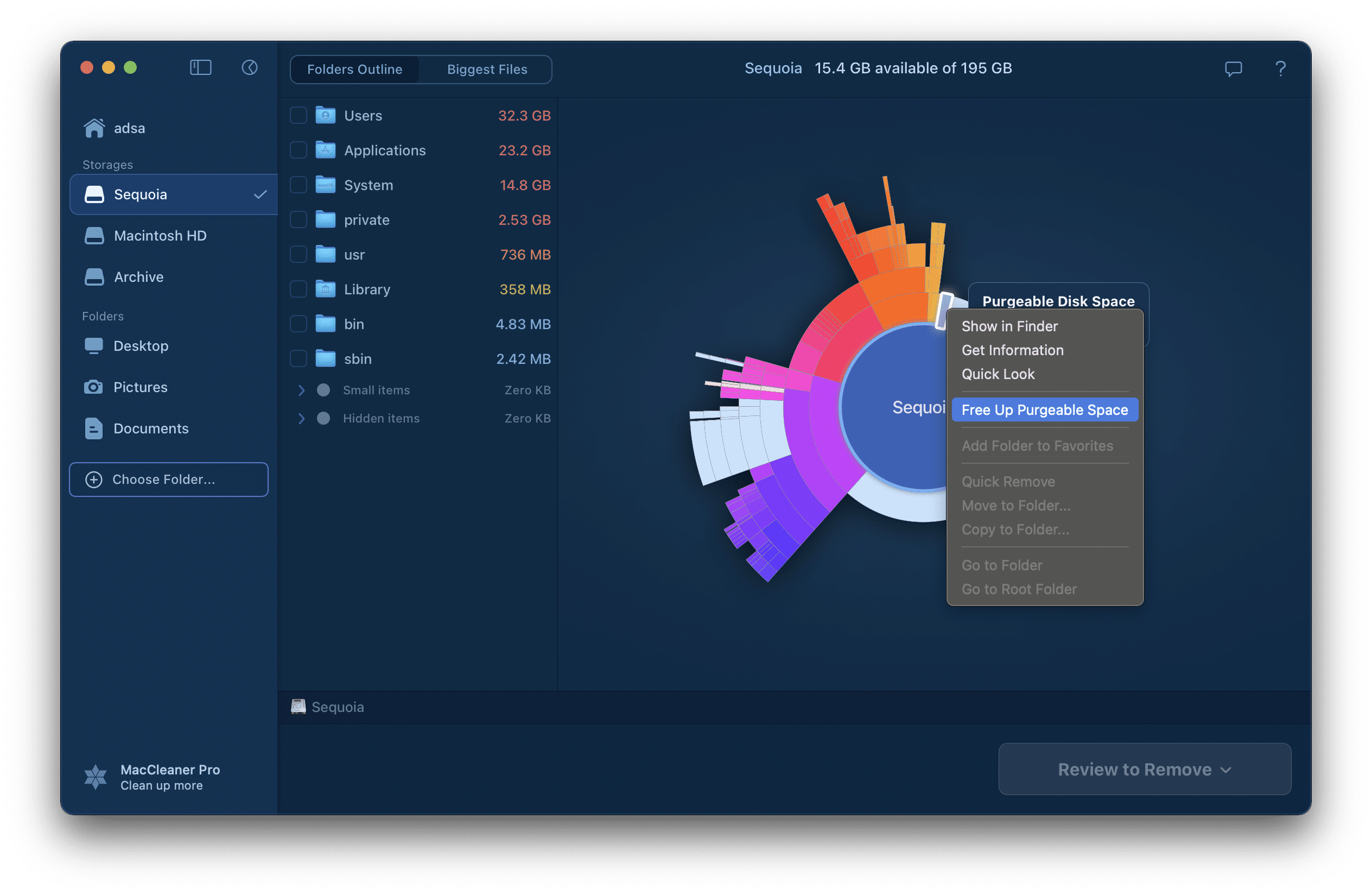 Clearing purgeable space on mac with disk space analyzer