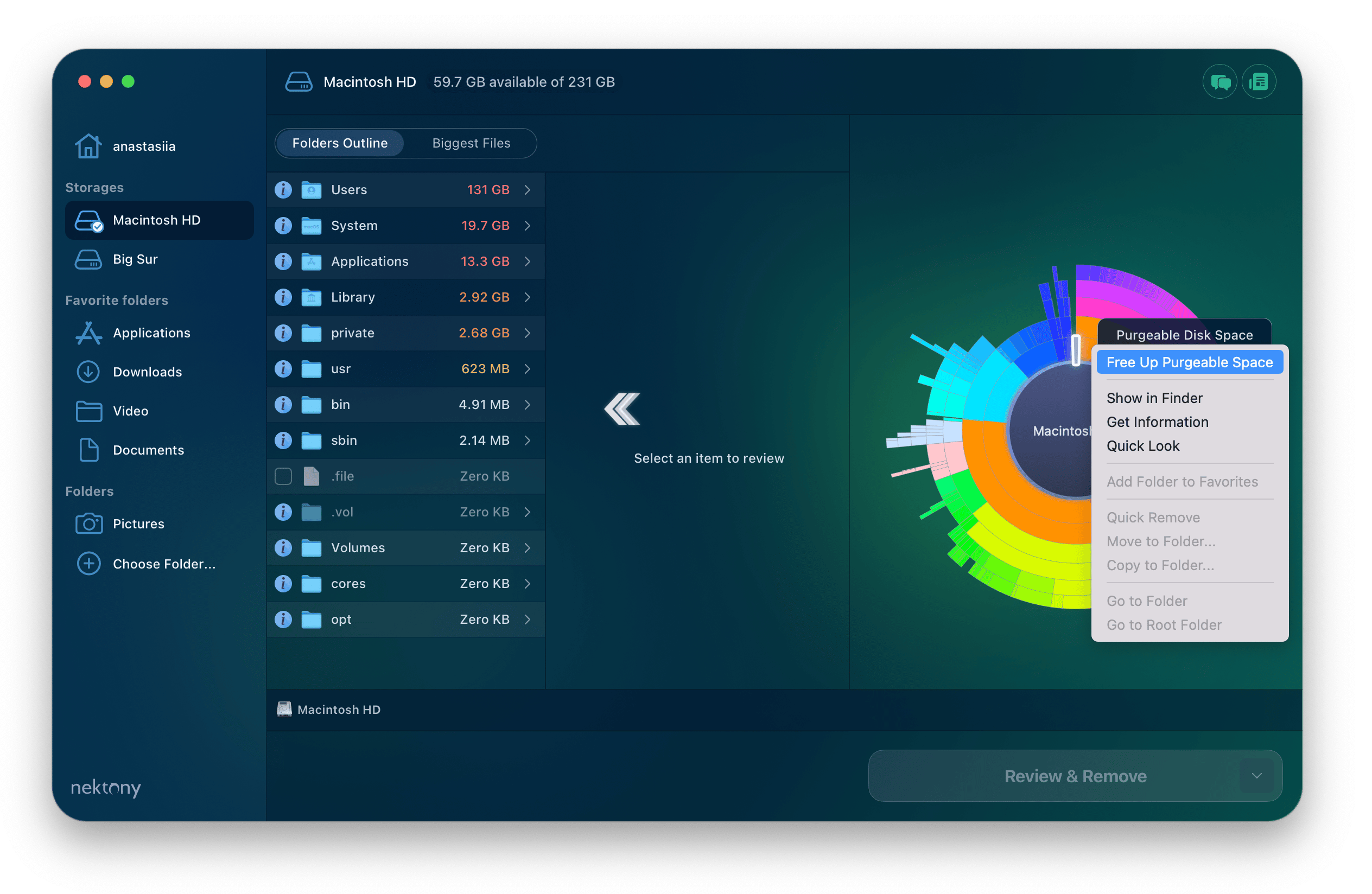 clearing purgeable space on mac with disk space analyzer