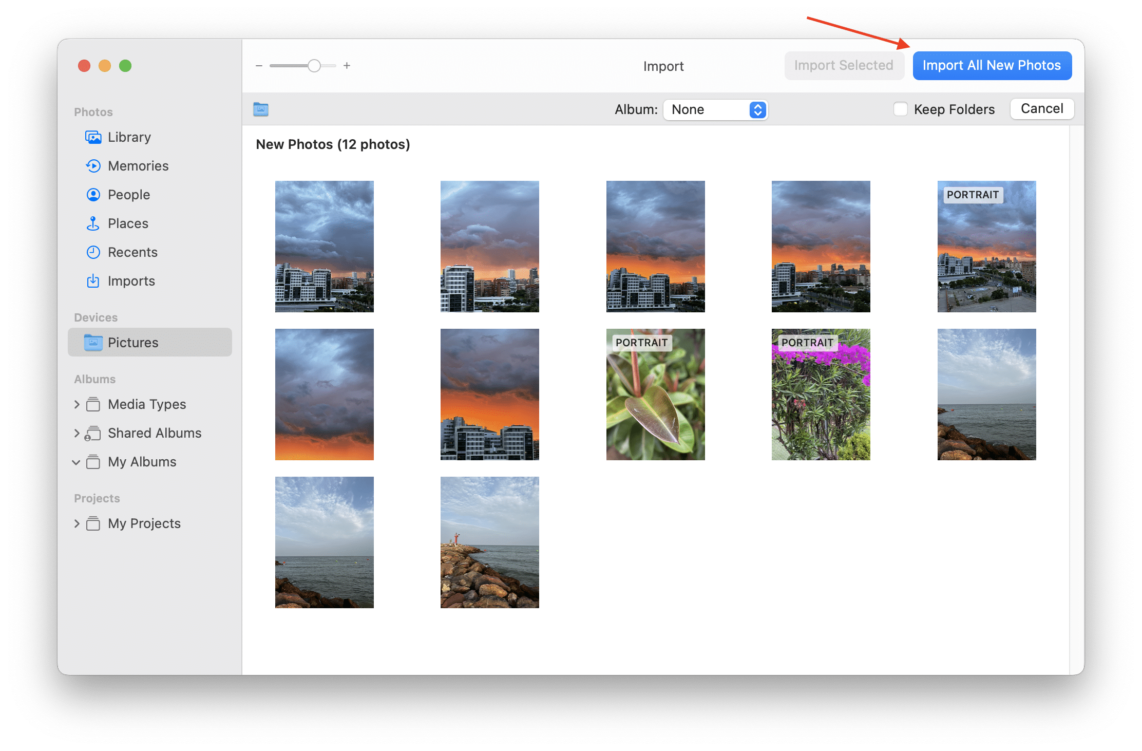 Importing photos in the Photos Library